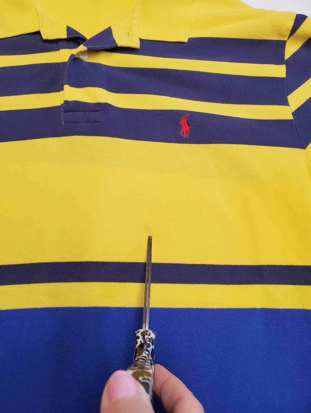 Vintage Polo Ralph Lauren Yellow Blue Striped Polo Shirt Men’s Large Classic